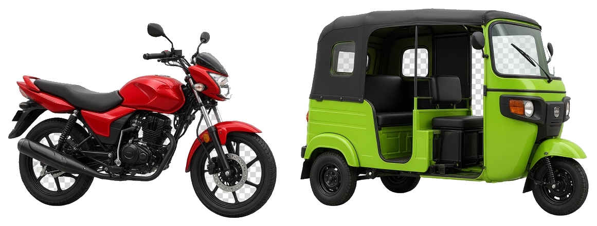 Motorcycle and rickshaw